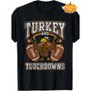 Truthahn und Touchdown T-Shirt Lustiges lässiges Rundhals-Baumwoll-T-Shirt Super weich und bequem für Thanksgiving-Partys
