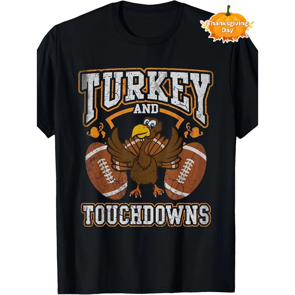 

Футболка Turkey and Touchdown Веселая Повседневная Хлопковая Футболка с Круглым Вырезом Супер Мягкая и Удобная для Thanksgiving Вечеринок S