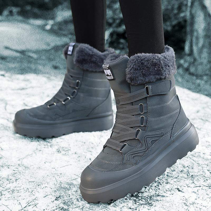 

ТУИНАНЛЕ Зимние Снежные Ботинки Женские Хлопковые Ботинки Утепленные Нескользящие Плюшевые Ботильоны Мягкая Подошва Теплая Обувь для Улицы 40 серый