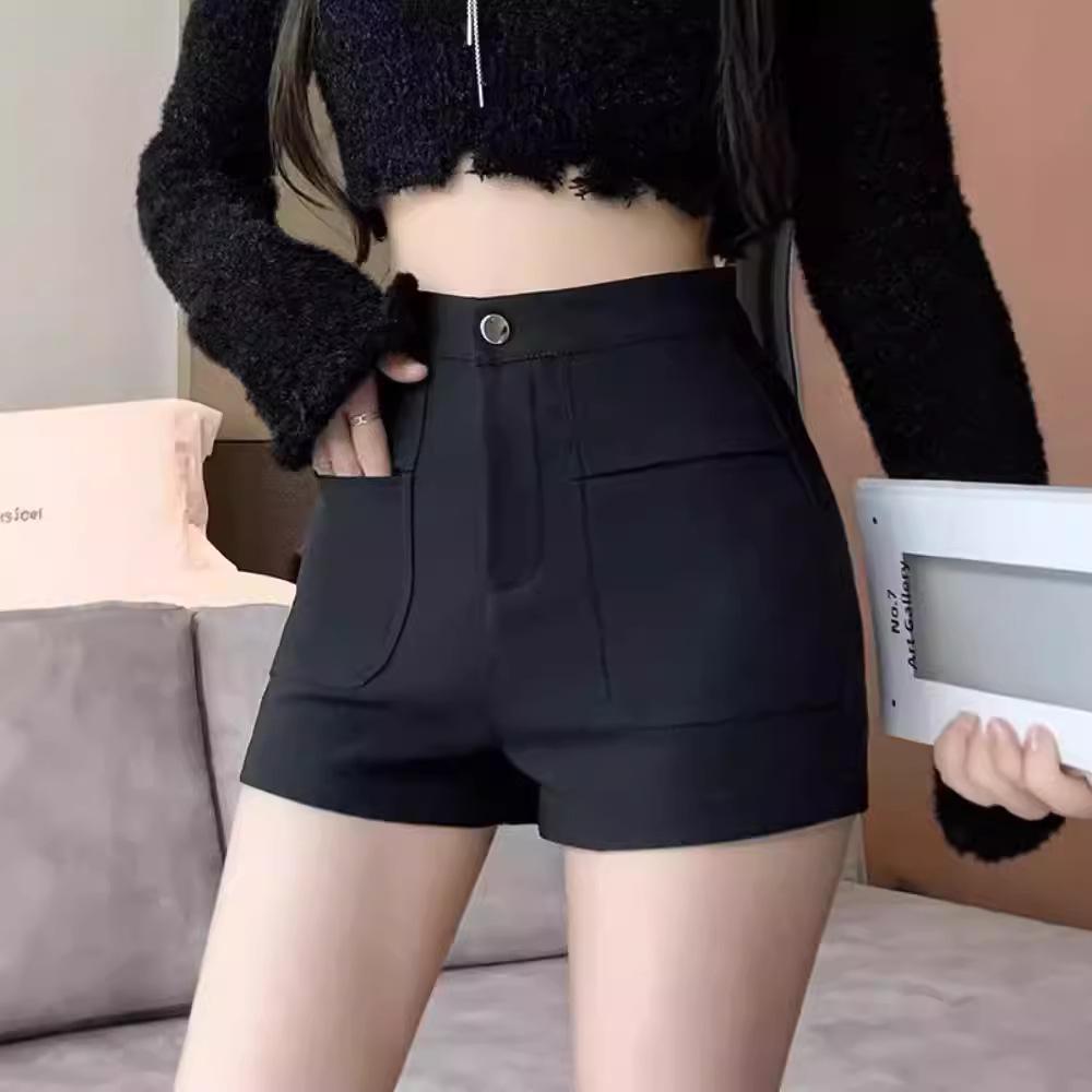 Women's High Waist Black Suit Shorts - Autumn/Winter 2024 A-Line Hip-Hugging Bootcut