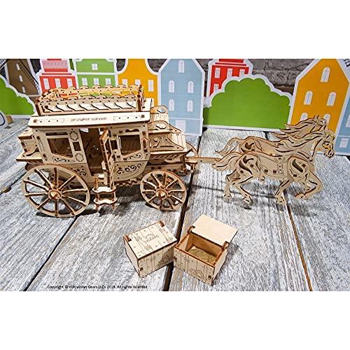 UGEARS Historisk postvogn DIY-modellsett - Enkel og omfattende mekanikk