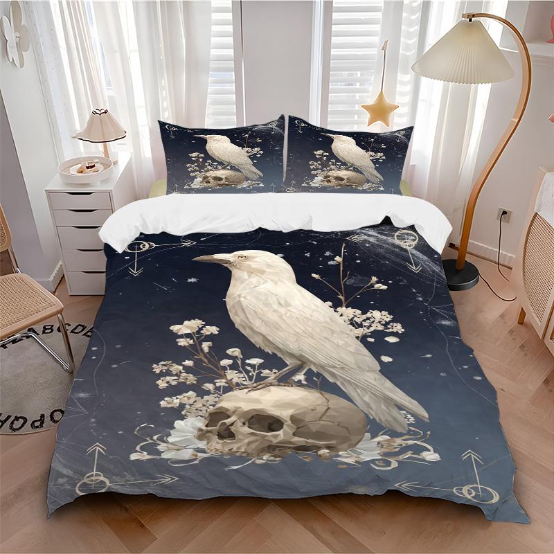 Gothic Raven Bedding 3 Piece Set HD Print Duvet Cover Pillowcases for Teens Adult Bedroom Decoration Christmas Gift