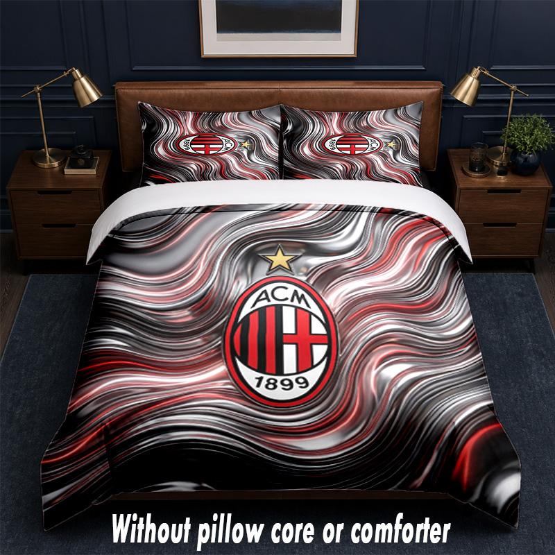 Set Biancheria da Letto AC Milan Design 1 Copripiumino + 2 Federe Morbido Traspirante Biancheria da Letto per la Casa