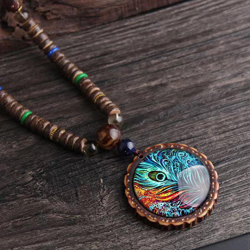 Unisex Tibetan Ethnic Necklace: Versatile, Retro-Style Jewelry with Wooden Accents for Cotton and Linen Outfits