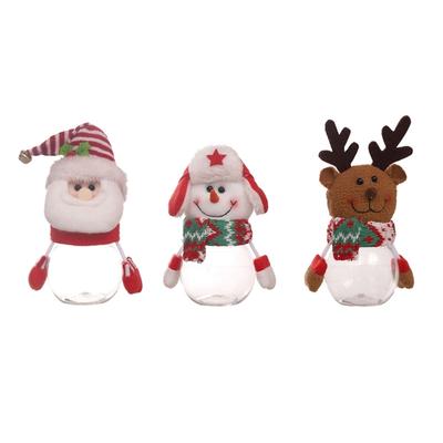 Snowman Santa Deer Candy Jar Christmas Food Storage Containers Bottle Candy Holder with Stuffed Dolls Home Decorations
