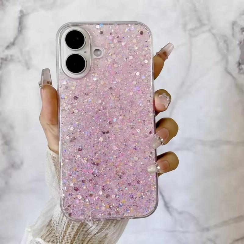 

Звездный блестящий силиконовый чехол с пайетками для iPhone 16 15 14 13 12 11 Pro X XS XR Max 8 7 6 Plus SE Bumper Transparent Cover iPhone 16 розовый