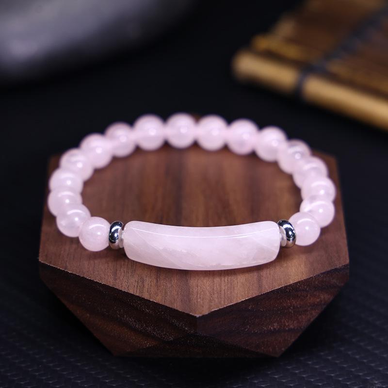 8mm Green Aventurine and Pink Crystal Handmade Bead Bracelet with Curved Tube Design