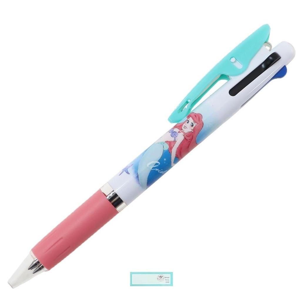 Disney Ariel Ballpoint Jetstream Made In Japan and Name Pen, 3-Color 0.5mm, (Pen Sticker)