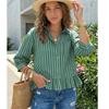 Casual Button Seven Quarter Sleeve Commuting Striped Shirt