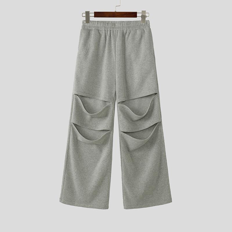 INCERUN Men Elastic Waist Cutout Hollow Long Sport Trousers Sweatpants