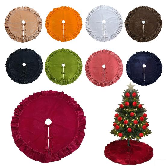 Velvet Christmas Tree Skirt 48 Inch Ruffled Holiday Tree Skirt Rustic Xmas Tree Decoration Soft Festive Tree Apron for Cozy Celebrations