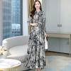 Elegant Red Rose Floral Ink Dress - Women's New Spring/Autumn Long Sleeve Vacation Outfit