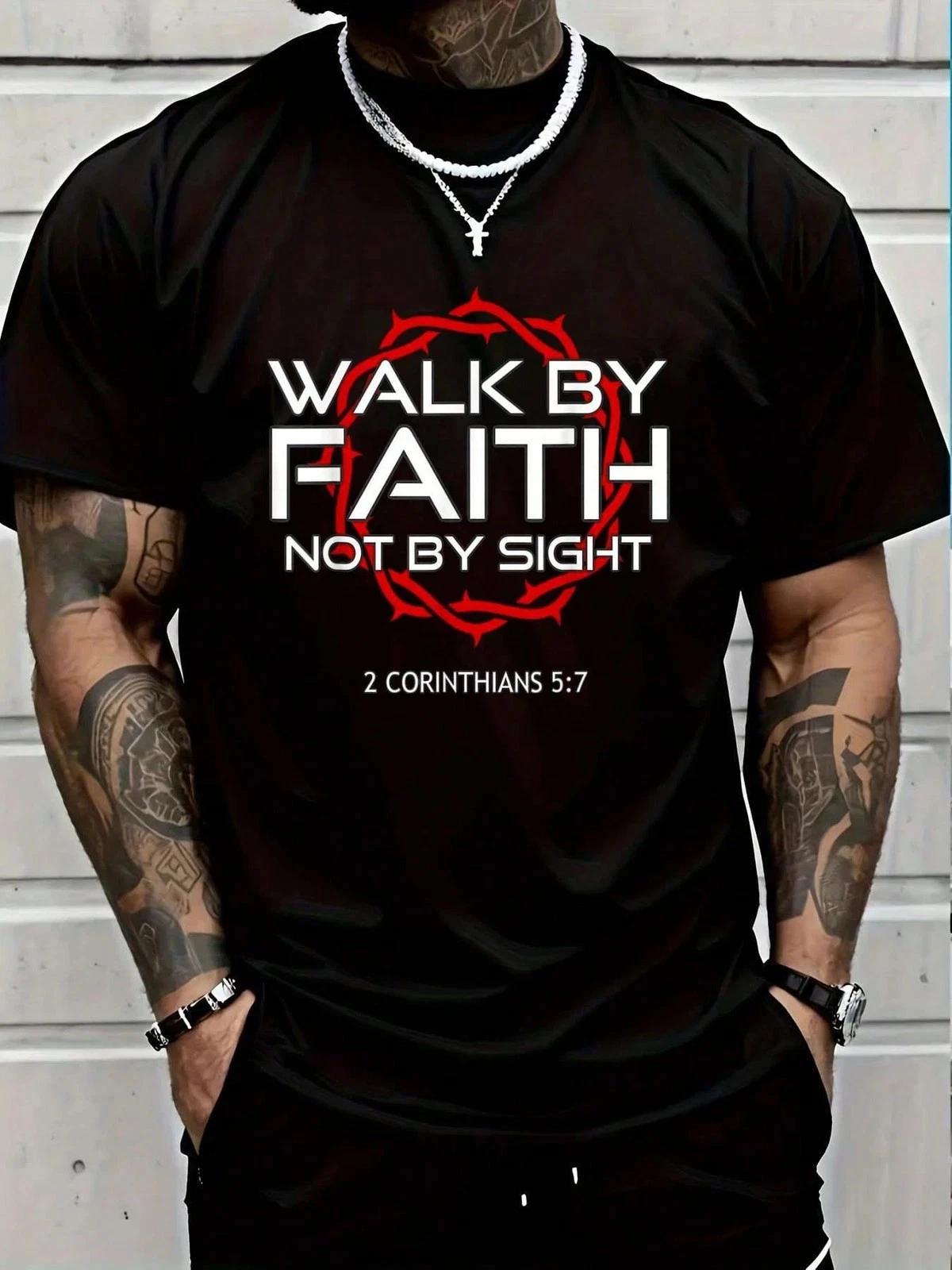 100% Cotton Jesus Walk By Faith Christian T-Shirt 2XL