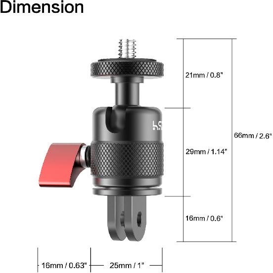HSU Vertical Mount for GoPro, Aluminum 90 Degree Cold Shoe Direction Adapter, 1/4"-20 Screw Hole Tripod Mount for GoPro Hero 12/11/10/9/8/7/6, DJI