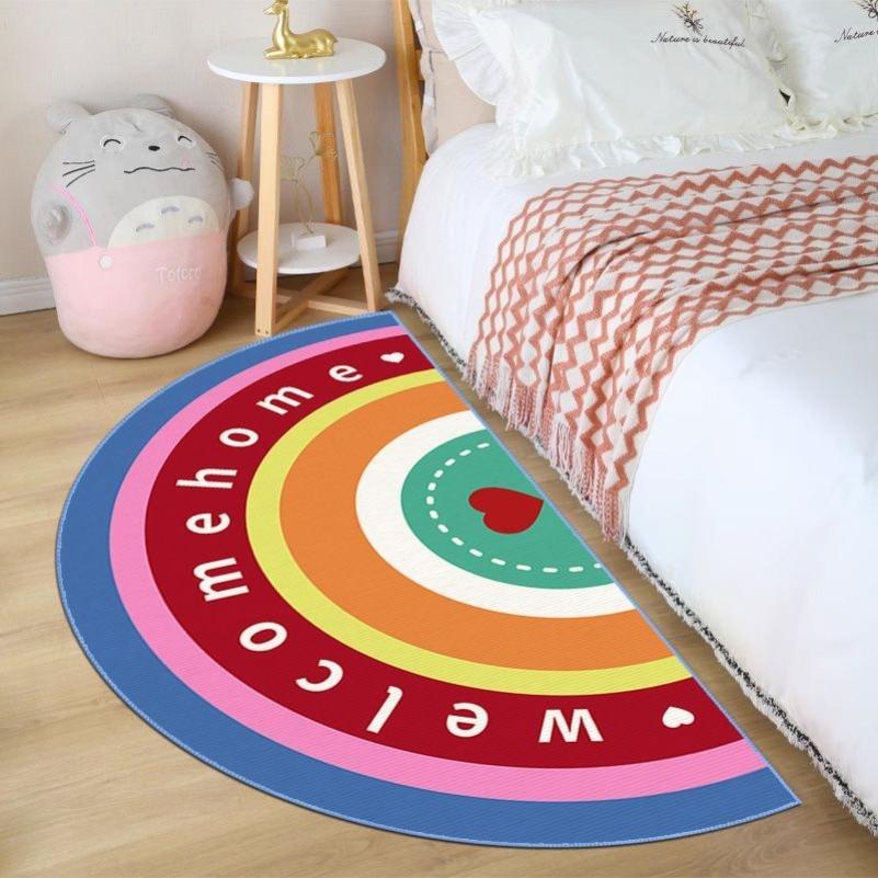 Nordic Ins Style Bedroom Carpet, Living Room Semi-round Floor Mat Children's Room Rainbow Bedside Blanket Home Decoration