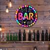 Mfoever Tin Sign Vintage Neon Effect BAR Cocktail Wine Bottle Themed Round Metal Tin Sign Retro Pub Man Cave Wall Decor Art Plaque