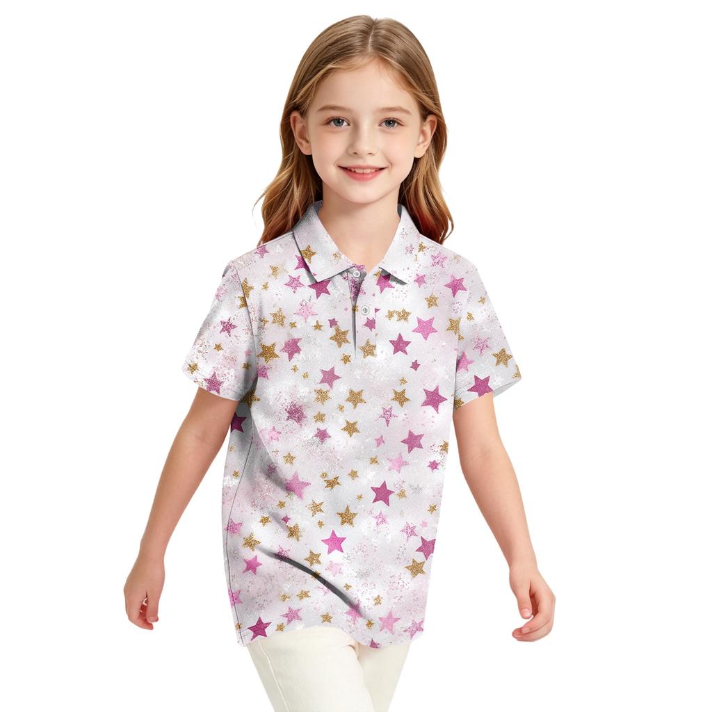 Girls' Polka Dot Print Casual T-Shirt for School Uniform and Everyday Wear