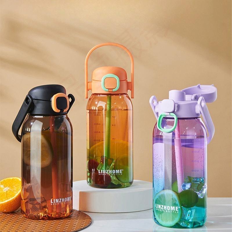 

Gradient Color Water Cup, No Paint, New Dual-drinking Portable Fitness Outdoor Sports Large-capacity Water Bottle with Scale 1000ml 1pc зелёный/оранжевый