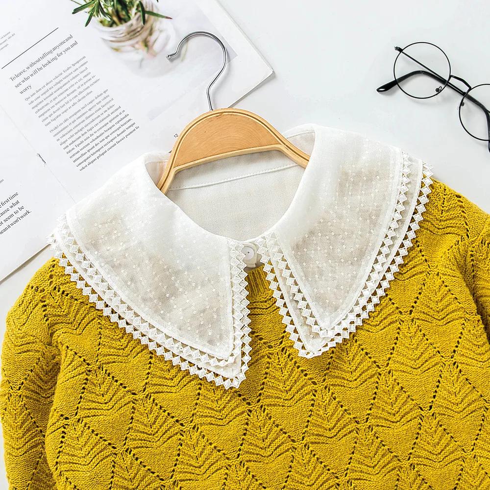Women Solid Detachable Lapel Choker Necklace Double Layer Shirt False Collar Female White Detachable Shirt Fake Collar Decor