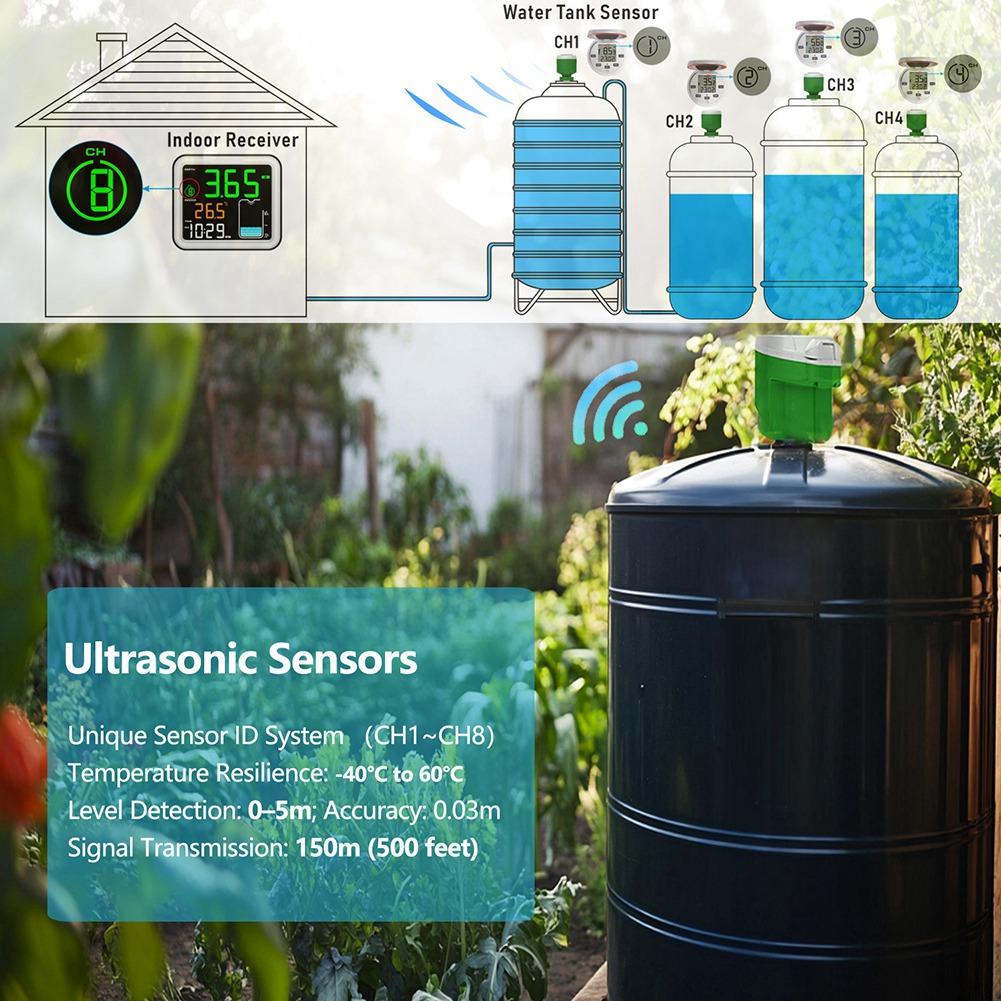Ultrasonic Level Gauge Wireless LCD Display IP68 Water Tank Liquid Meter Solar Powered 150M Remote Monitoring