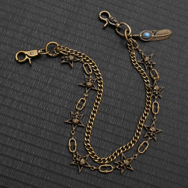 Punk Hip Hop Double Layer Metal Waist Chain With Star Feather Charms Unisex Fashion Belt Accessory