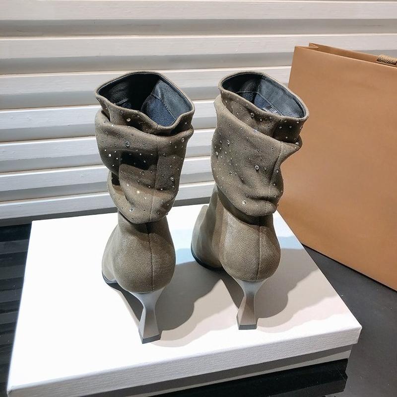 Fashion Autumn Winter Crystal Woman High Heel Ankle Boots Shoes Fashion Pointed Toe Slip On Shoes Ladies Modern Short Botas Para Mujer