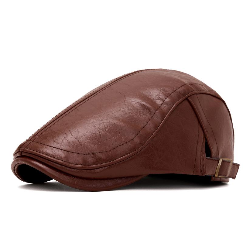 Herbst Winter Leder Schirmmütze Herren Britische Vintage Schiebermütze Warme Malermütze Baskenmütze