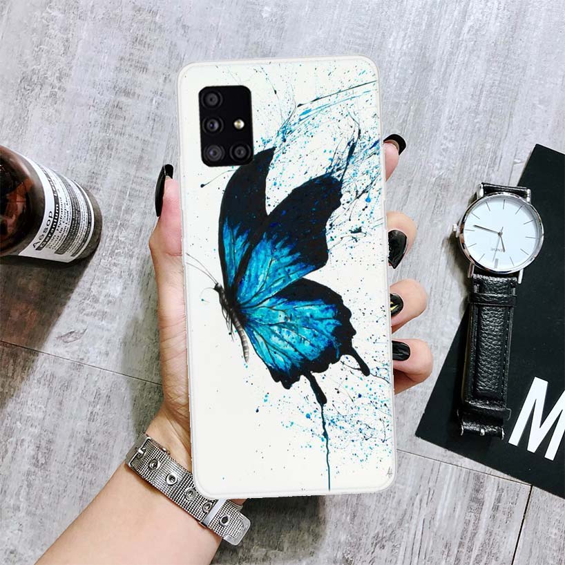 Blue Butterfly Beautiful Wing Phone Case For Samsung Galaxy A52 A32 A22 A12 A02S A50S A30S A51 A31 AA71 Note 20 Ultra 10 S10 Plu