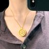 Gold Shop Sparkling Daisy Pendant: Sand Gold, Rotatable, with Braided Rope—High-End and Stylish for Women.