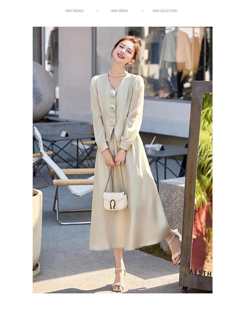 Stylish Spring/Summer 2025 Suit: Trendy Coat & Midi Skirt Set YB8865