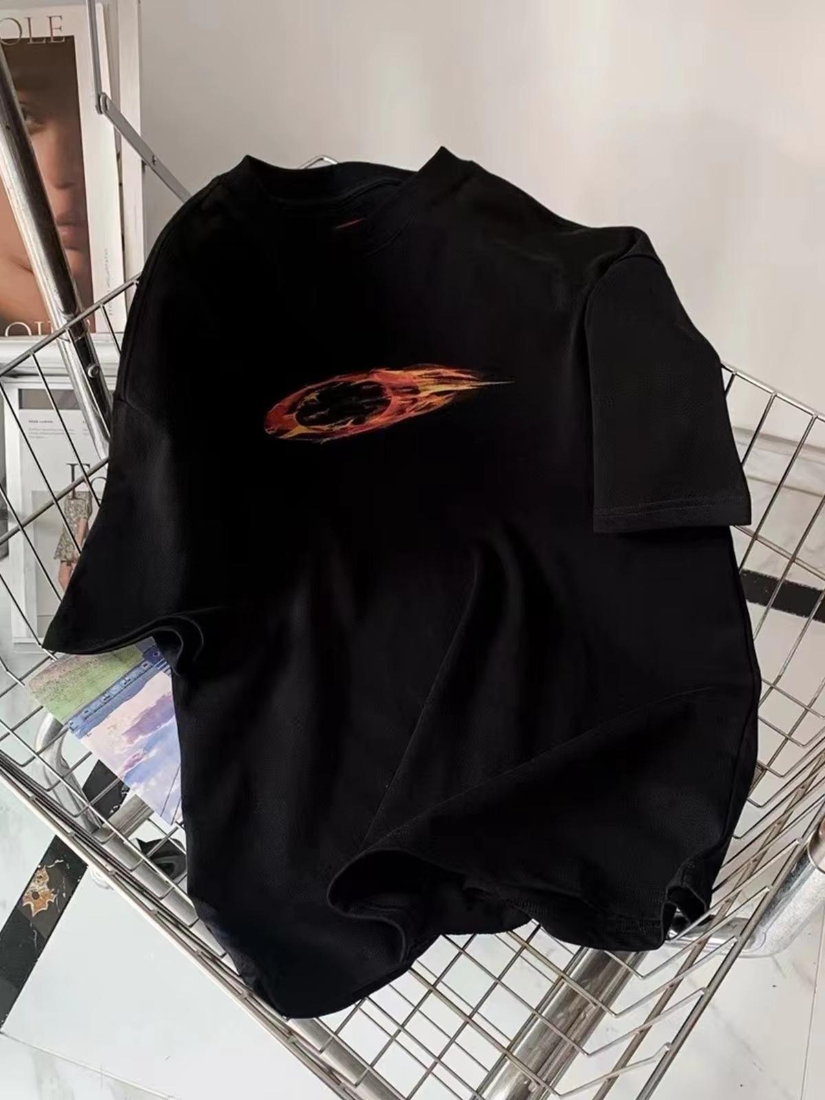 

Japanese Flame Print Summer Short-sleeved Men s and Women s Same Casual Sports Cool Element Short-sleeved Top Family S