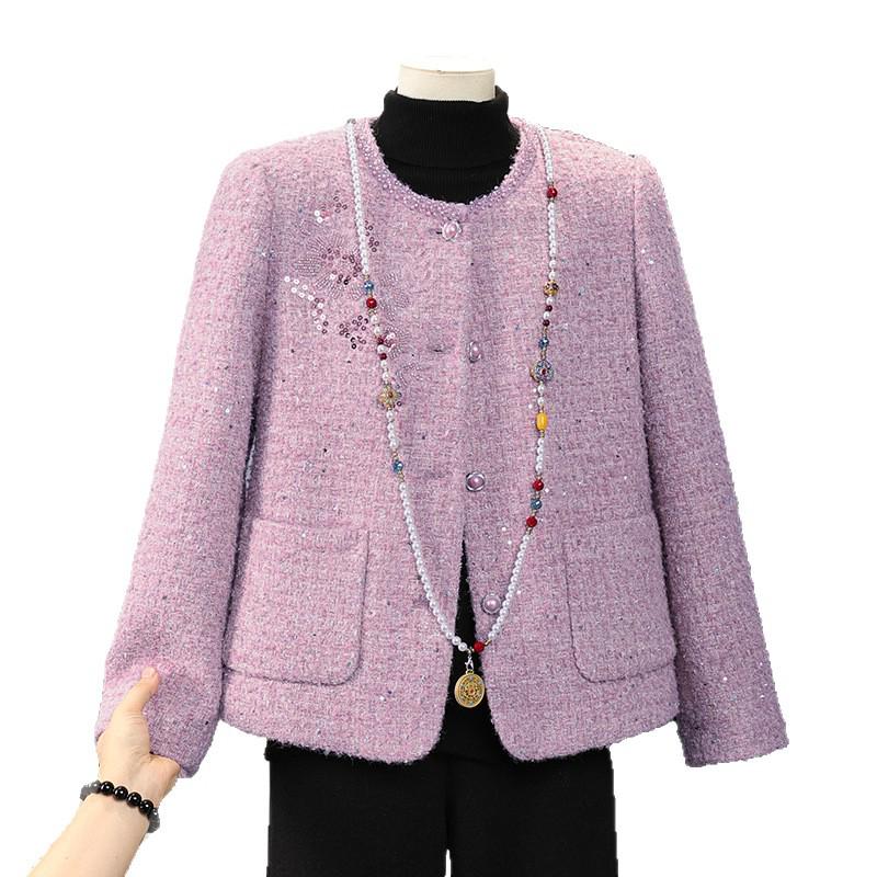 Elegant Spring French-Style Jacket for Middle-Aged & Elderly Women - Noble Lady Collection 2026
