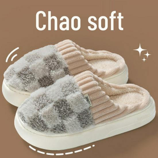 Women's and Men's Furry Plush Non-Slip Indoor Slippers - Thick-Soled, Warm for Autumn and Winter 2025