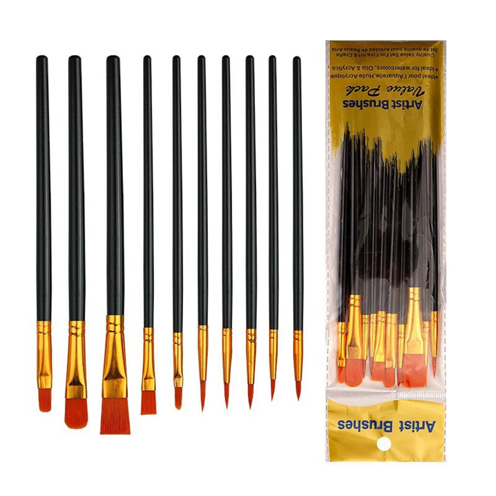 

10 Pcs Paint Brushes Set Nylon Watercolor Acrylic Paint Brushes Set Drawing and Art Supplies For Detailed Artwork чёрный