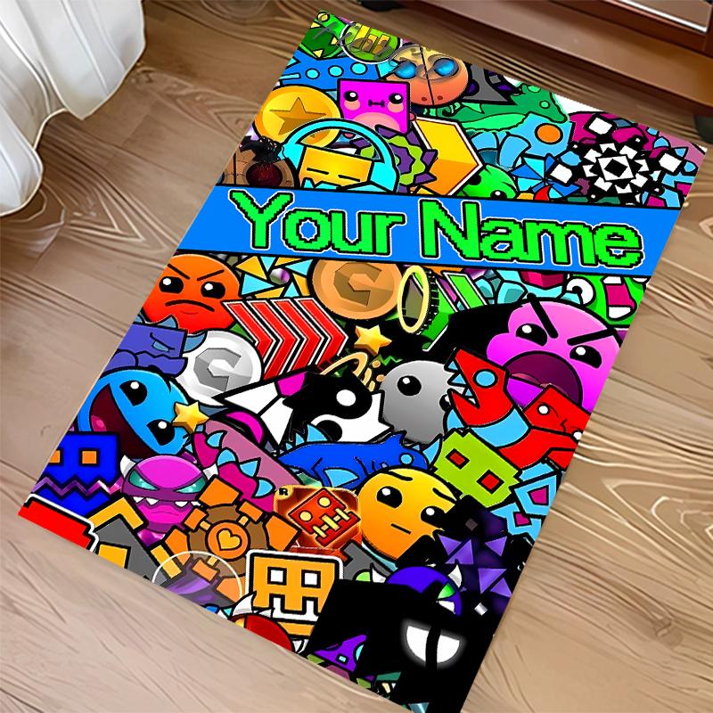 Tappeto Personalizzato Geometry Dash Area Tappeto - Morbido, Lavabile Antiscivolo Tappetino da Interno, Tappeto Decorativo per Soggiorno, Casa e Ufficio