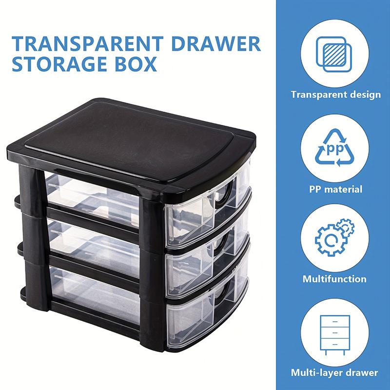 3-Drawer Cosmetic Organizer Box With Transparent Drawers - Durable Plastic Cosmetic Storage Box For Cosmetics Bathroom