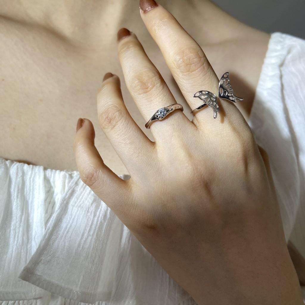 Exquisite 925 Sterling Silver Open Adjustable Butterfly Ring With Sparkling Diamonds For Elegant Women