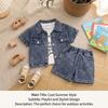New Summer Outfit For Children: Stylish Girls' Denim Jacquard Short-Sleeve Three-Piece Set For Toddlers And Young Children