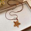 Retro Ethnic Heart Necklace: Wooden Flower Pendant Sweater Chain for Women