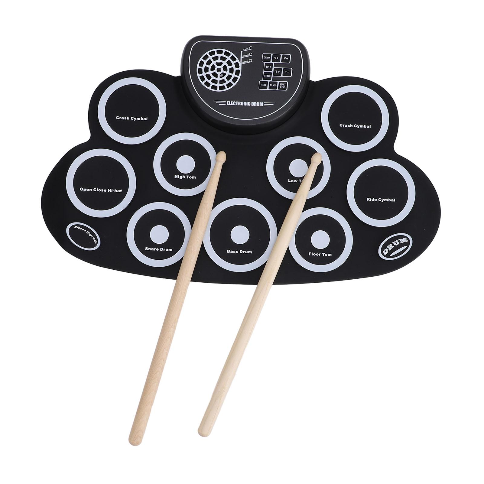 

9 Pads Electronic Drum Set Rechargeable Built in Speaker Portable Foldable Electronic Practice Drum with Headphone Jack