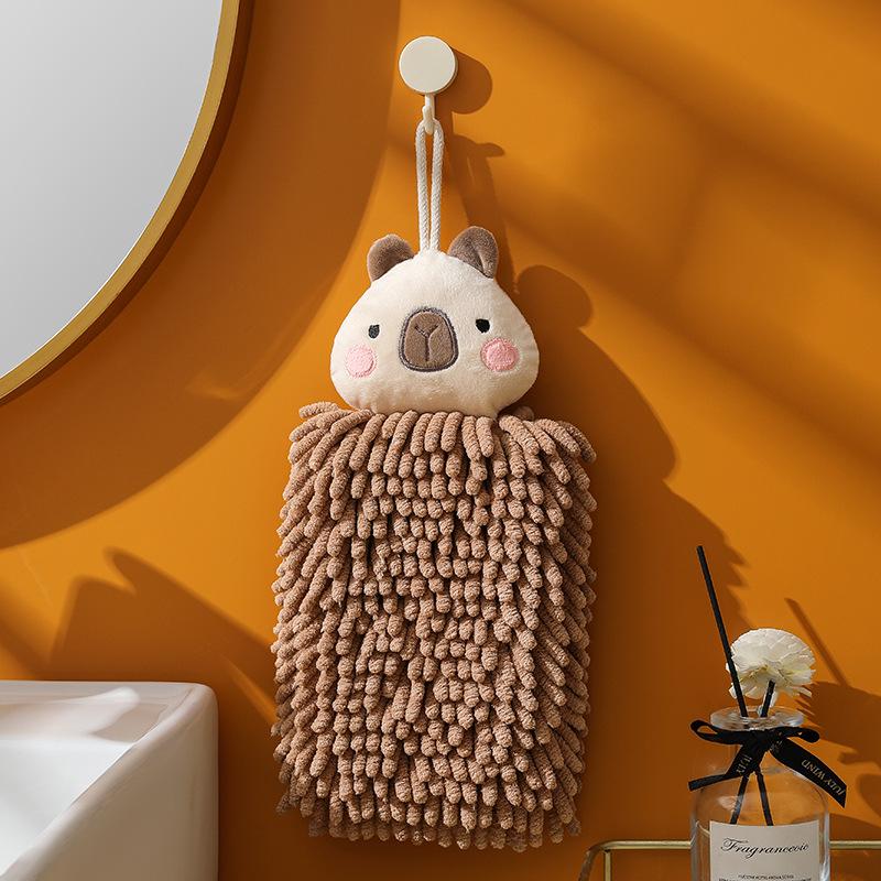 Capybara Cartoon Children's Chenille Hand Towel - Thick, Absorbent Bathroom/Kitchen Dishcloth