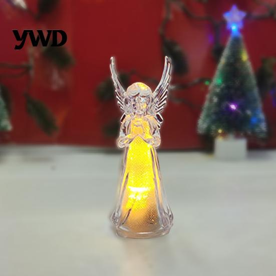 Prayer Angel Figurine Guardian Night Light, Small Reading Playing Music Acrylic Statue Decoration with LED Light for Desk, Table, Shelf Decor Peaceful