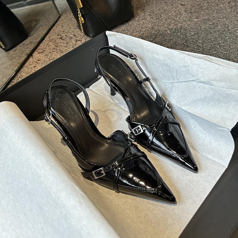 

Fashion SUOJIALUN Summer New Brand Women Sandal Shoes Fashion Shallow Slip On Ladies Elegant Slingback Shoes Thin High Heel Dress Pumps 35 чёрный