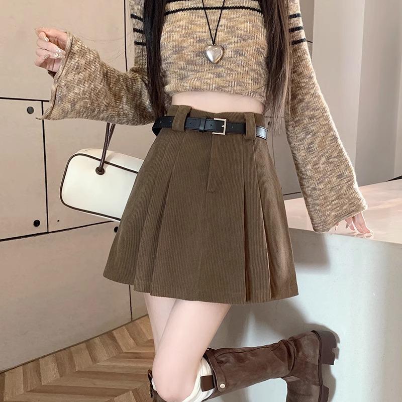 

2024 Autumn/Winter Korean College Style High-Waisted Corduroy Midi Skirt M