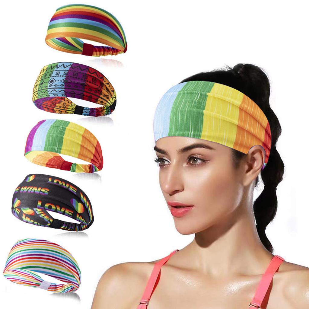 Breites Stirnband Bequeme Weiche Elastische Stirnbänder für den Alltag Yoga Training Regenbogen-Print Pride Edition