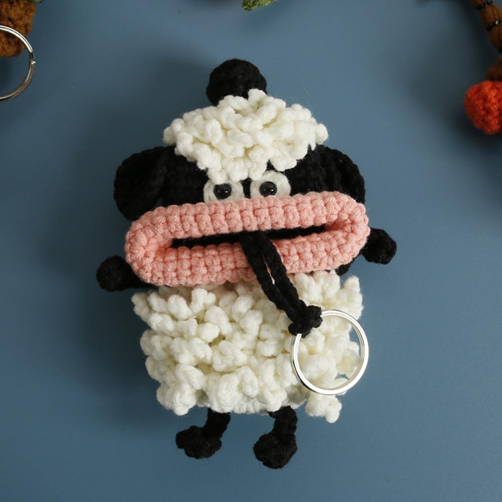 Cartoon Crochet Keychains Handmaking Knitting Doll Jewelry Gift Sausage Mouth Doll Car Keys Holder