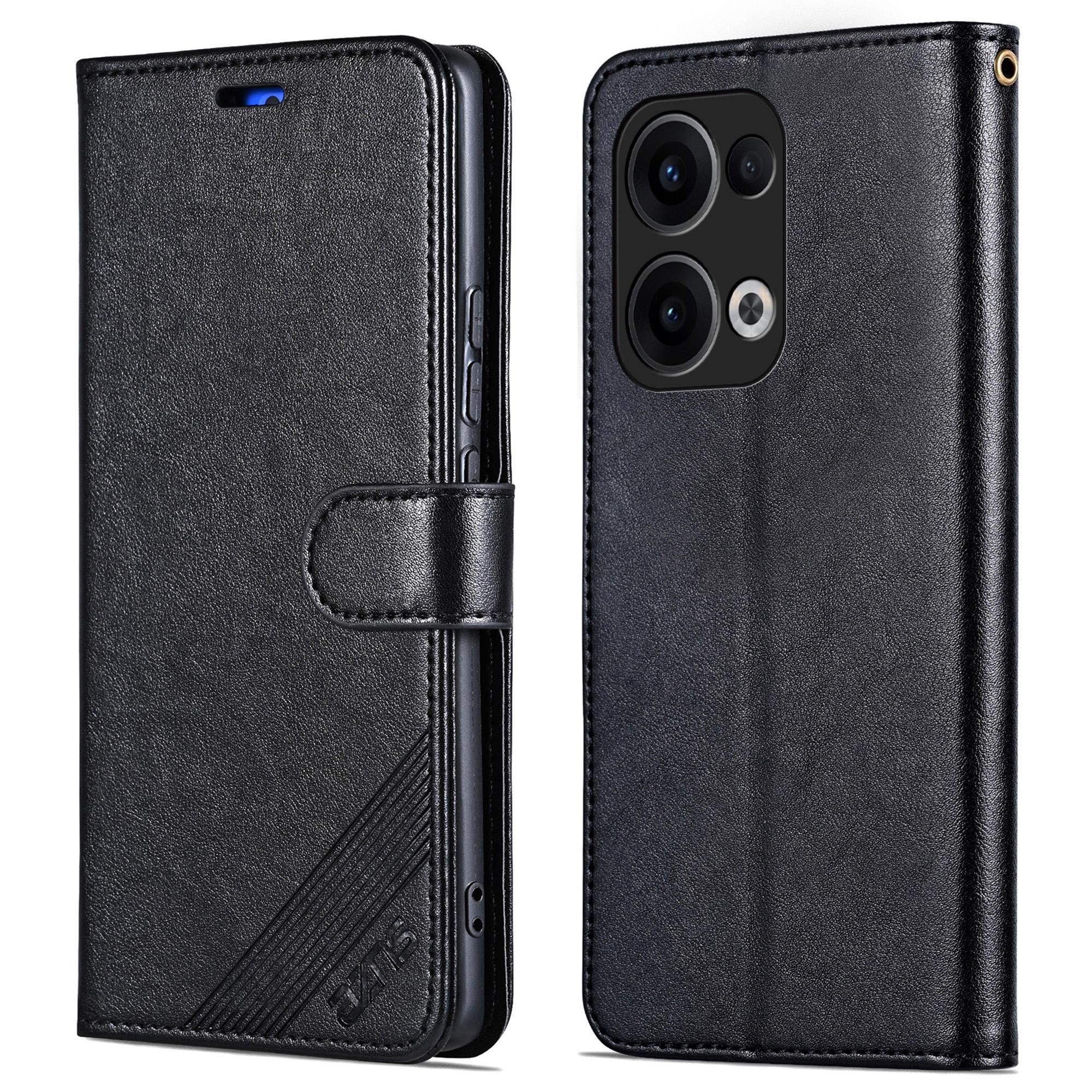 

AZNS For Oppo Reno13 5G (Global) Case Anti-Scratch PU Leather Stand Wallet Phone Cover Black