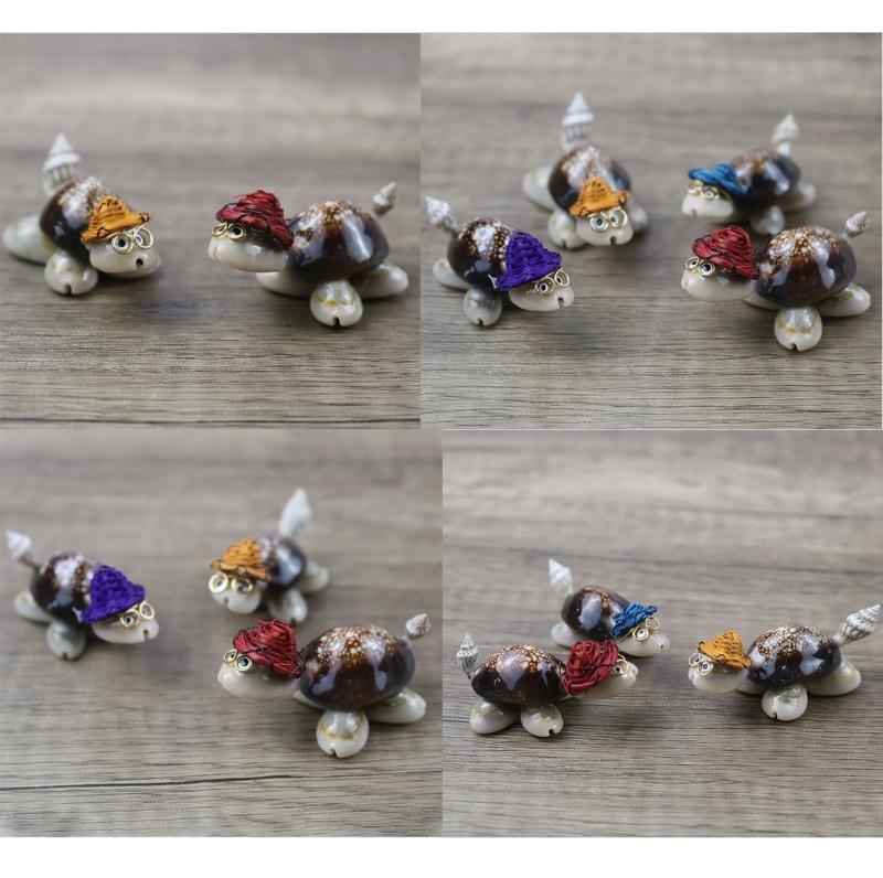 10Pcs Conch Turtles Statue with Colorful Hat Turtles Figure Toy Miniature Turtles Sculpture Desktops Landscape Decors