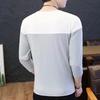 Fall Spring Men Top Patchwork Color Matching Letter Pattern Round Neck Long Sleeves Pullover Daily Wear Casual T-shirt