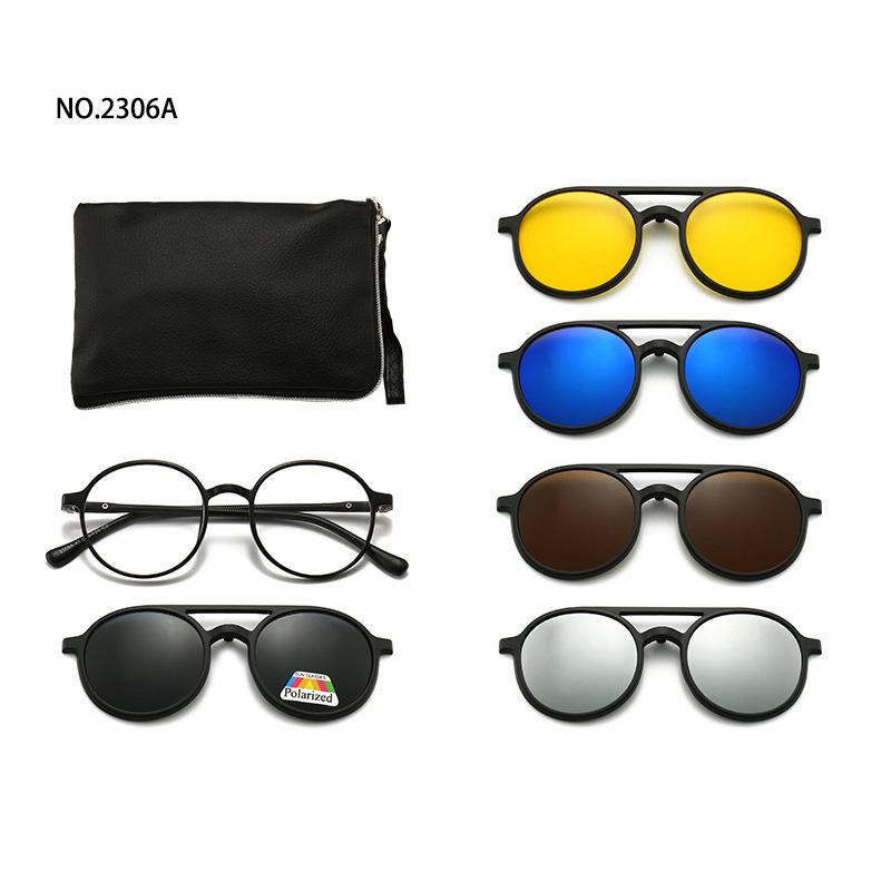 6 In 1 Men Women Optical Magnetic Sunglasses Clip Magnet Clip on Sunglasses Polaroid Clip on Sun Glasses WIth Box